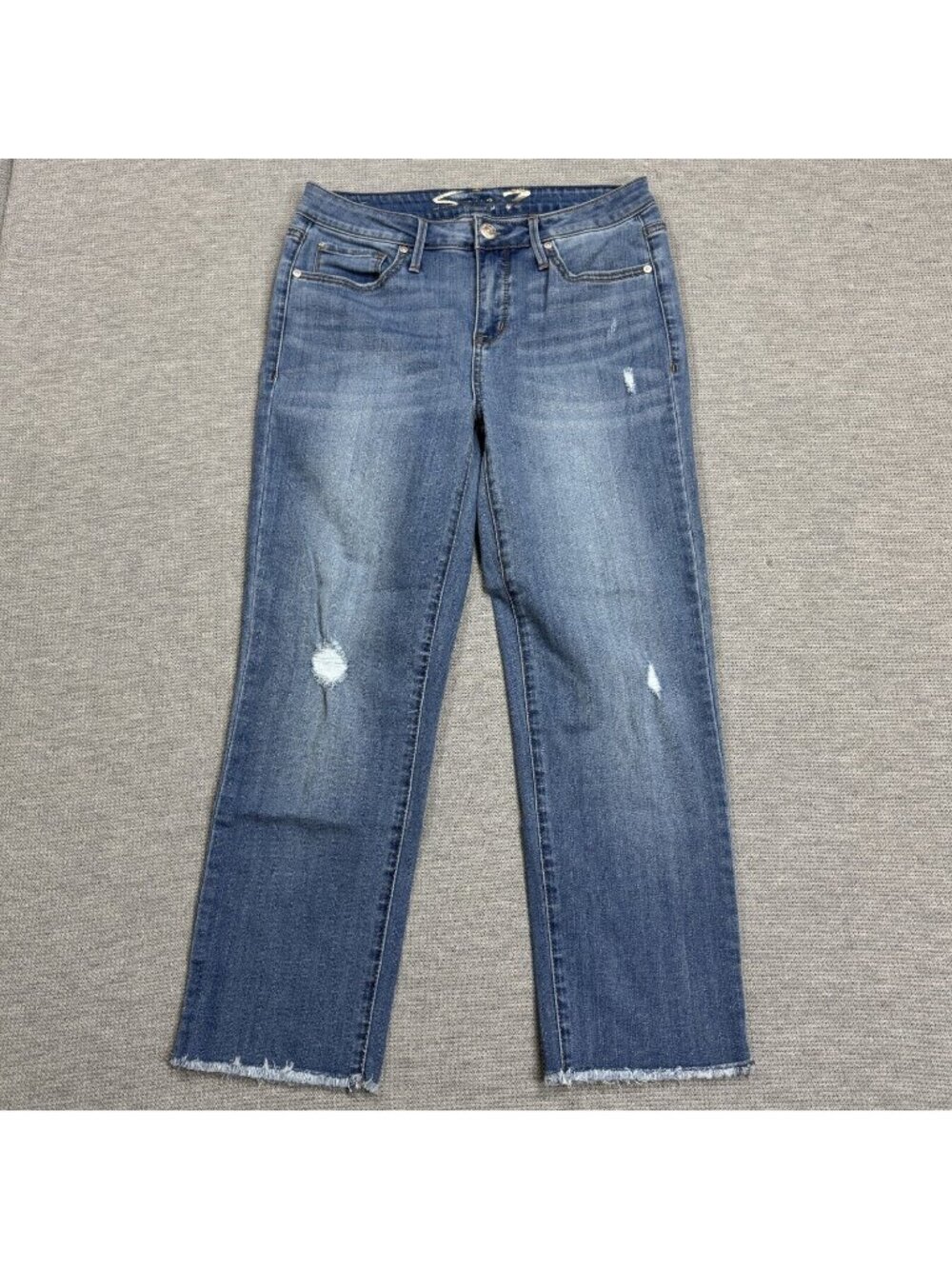 Seven 7 Tower Straight Crop Jeans Womens Size 4 Blue Denim Distressed Raw Hem